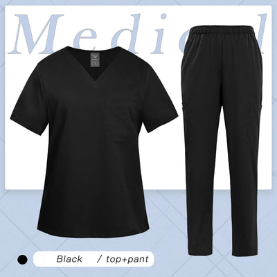 Multicolor Women Uniform V-neck Top+Pcoket Pants Nursing Surgical Uniform Men Pet Shop Doctor Medical Surgery Workwear Scrub Set