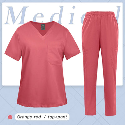 Multicolor Women Uniform V-neck Top+Pcoket Pants Nursing Surgical Uniform Men Pet Shop Doctor Medical Surgery Workwear Scrub Set