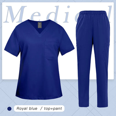 Multicolor Women Uniform V-neck Top+Pcoket Pants Nursing Surgical Uniform Men Pet Shop Doctor Medical Surgery Workwear Scrub Set