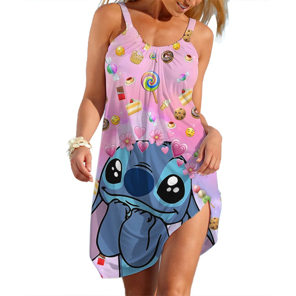 Women's Summer Disney Stitch Sleeveless Beach Dress – Cool, Quick-Dry, Loose & Stylish