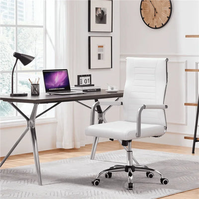 Modern Faux Leather Office Desk Chair with Mid-back for Home Office, White