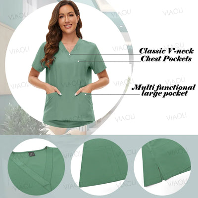 Professional Hospital Work Uniforms Unisex quick-drying Minimalist pocket scrubs sets