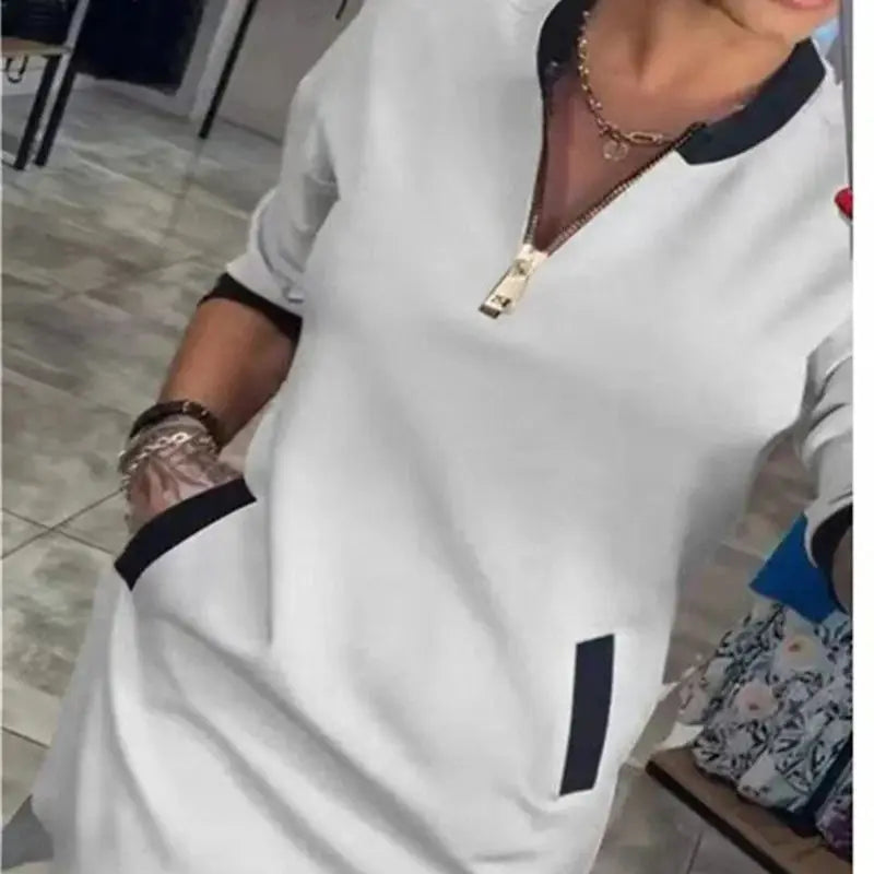 Plus-size women's autumn and winter pure color zipper long sleeve fashionable casual women's coat plus size women's clothing