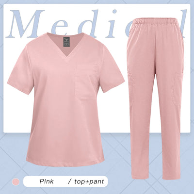 Multicolor Women Uniform V-neck Top+Pcoket Pants Nursing Surgical Uniform Men Pet Shop Doctor Medical Surgery Workwear Scrub Set
