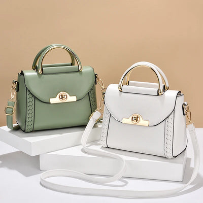 Elegant Buckle Decor Handbag, Women's Solid Color Crossbody Bag, Braided Details Flap Purse For Work