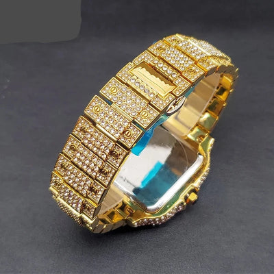 Men's Gold Watch Waterproof Calendar Luxury Hip Hop Quartz Watehes For Male Party Jewelry Iced Vintage Hand Clock Dropshipping