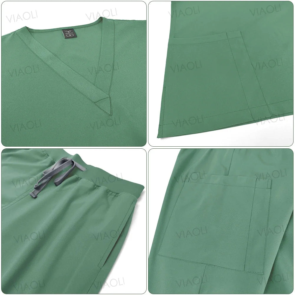Professional Hospital Work Uniforms Unisex quick-drying Minimalist pocket scrubs sets