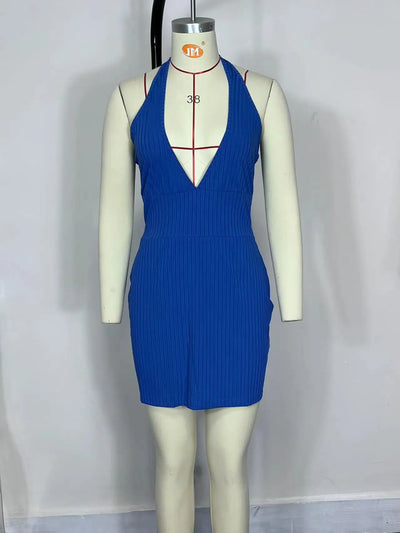 Europe and America Plus Size Women's Cross border Summer New Product Sexy Backless Hanging Neck Solid Color Dres