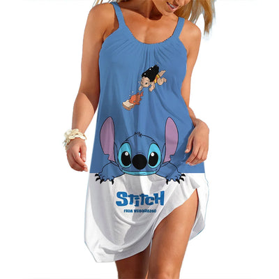 Women's Summer Disney Stitch Sleeveless Beach Dress – Cool, Quick-Dry, Loose & Stylish