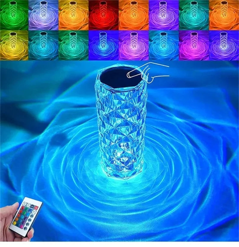 Colors Crystal Rose Table Lamp LED Rose Light Decoration Remote Control Romantic Diamond Atmosphere Light USB Night Light