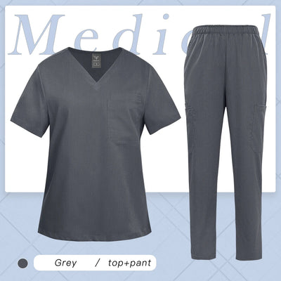 Multicolor Women Uniform V-neck Top+Pcoket Pants Nursing Surgical Uniform Men Pet Shop Doctor Medical Surgery Workwear Scrub Set