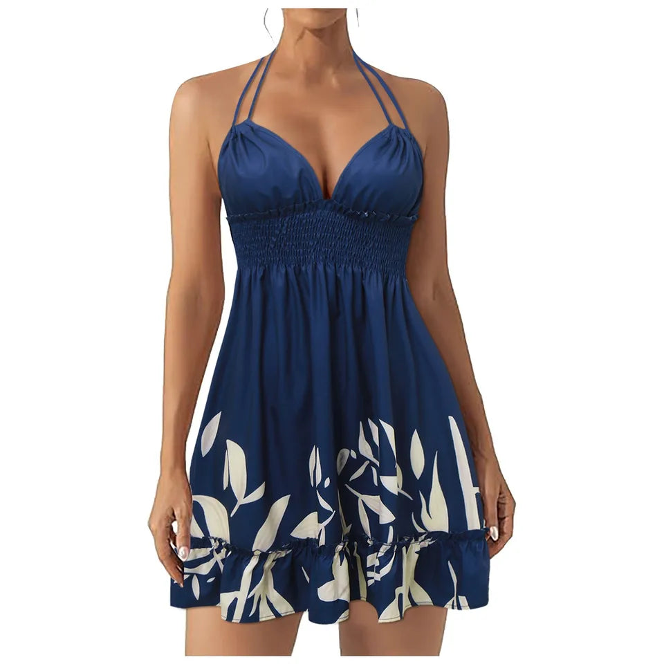 Floral Summer  Swing Dresses For Women Trendy Boho Dress Floral Print Cover Up V Neck Woman Short Sleeve Dress Vestido Feminino