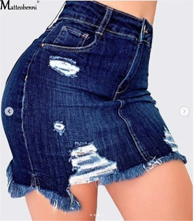 Women Fashion Denim Skirt Ripped Hip Distressed High Waist Button  Pencil Skirts Female Casual Summer Jeans
