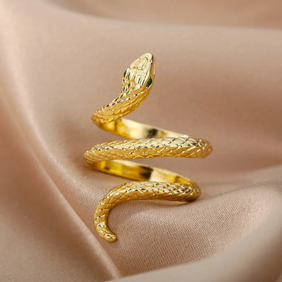 Stainless Steel Snake Rings For Women Men Gold Plated Open Adjustable Zircon Ring Vintage Gothic Aesthetic Jewelry anillos mujer