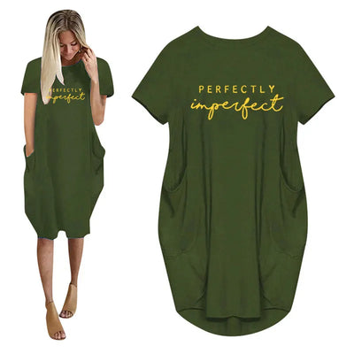 Women's Loose  Short Sleeved Summer Plus Size Dress Pocket T-shirt Style Mini Dresses Summer Casual Loose Dress Vestidos