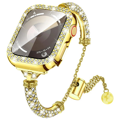 Stainless Steel Strap + Diamond Case For Apple Watch Ultra 2 1 49mm Bracelet For Iwatch 9 8 7 6 5 4 SE 45MM 41MM 42MM 44MM 40MM