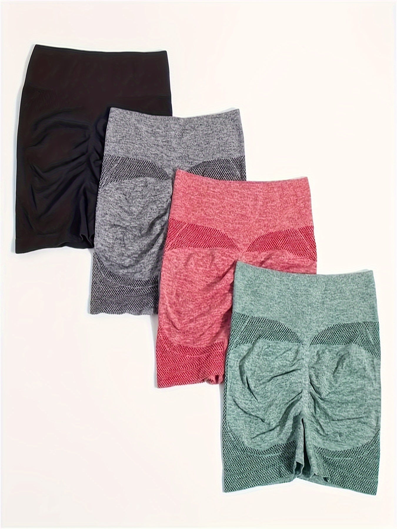 [Breathable Seamless Knit Shorts] Sculpting Silhouette, Women's 4pcs High-Waist Athletic Shorts - Breathable, Seamless Knit for Yoga & Gym Workouts, Comfort Fit, All-Season Wear