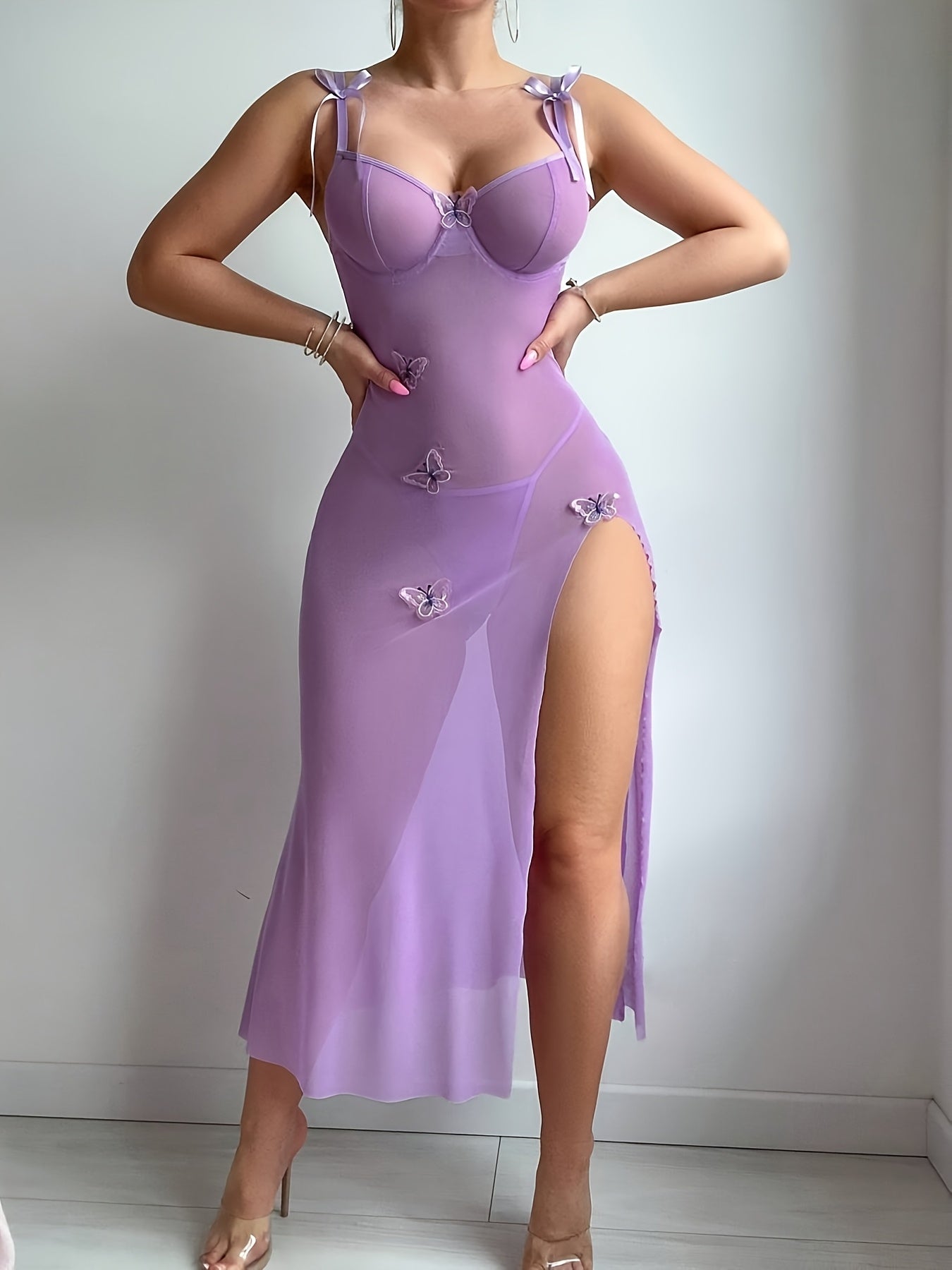Style Women's Purple Charming Passionate See-through Lace Pajama Set