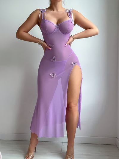 Style Women's Purple Charming Passionate See-through Lace Pajama Set