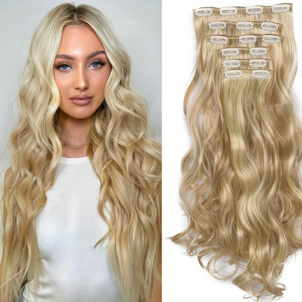 Heat Resistant 22 Inch Body Wave Clip-In Hair Extensions - 6 Pack of Double Weft Synthetic Hair for Women Hair Clips Hair Accessories Halloween Christmas