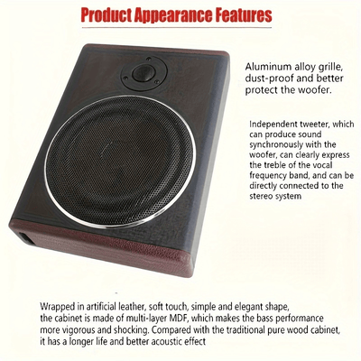 10 Inch 600 Car Audio Slim Under-Seat Subwoofer High Power Car Active Sub Bass Speaker Kit with Treble Function Built-in Power Amplifier for Car Truck SUV RV, Without Battery
