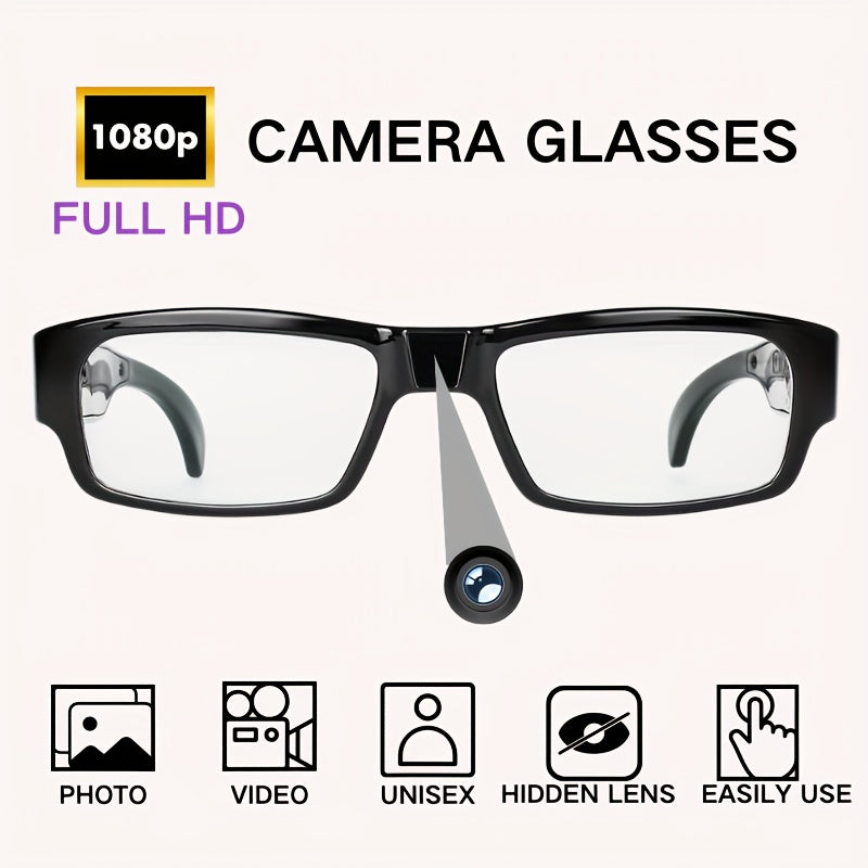 Video Glasses, Portable Camera Glasses, 1080P Sports Camera, Outdoor Cyclingmini Camera Glasses, with 64GB Storage Card