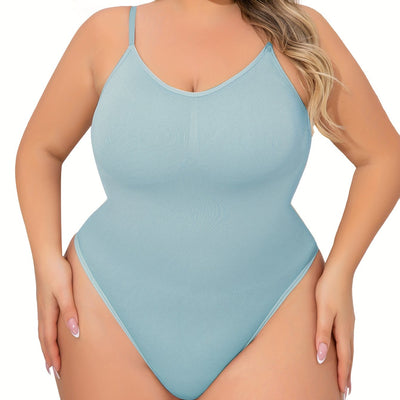 Plus Size Women's Adjustable Strap Bodysuit, One-piece Thong Bodysuit, Seamless Solid Color Bodysuit, Women's Underwear And Shapewear