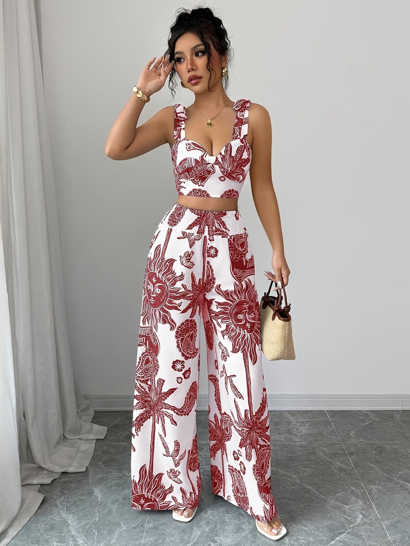 Digital Print Pants Two-Piece Set
