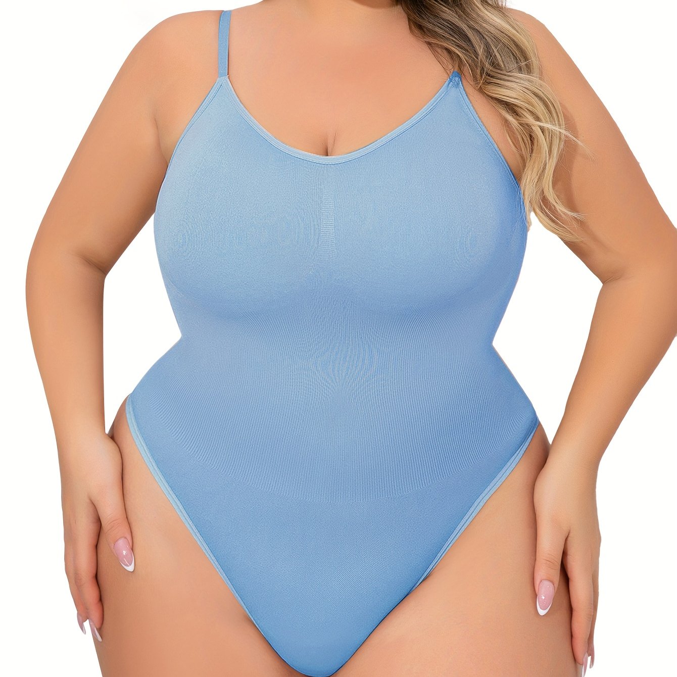 Plus Size Women's Adjustable Strap Bodysuit, One-piece Thong Bodysuit, Seamless Solid Color Bodysuit, Women's Underwear And Shapewear