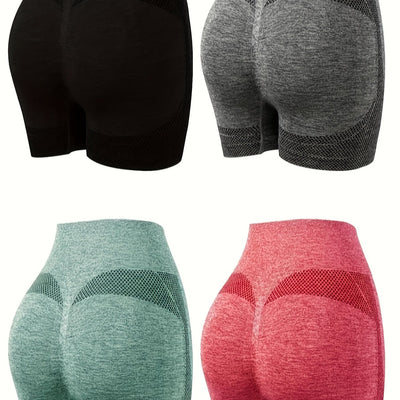 [Breathable Seamless Knit Shorts] Sculpting Silhouette, Women's 4pcs High-Waist Athletic Shorts - Breathable, Seamless Knit for Yoga & Gym Workouts, Comfort Fit, All-Season Wear