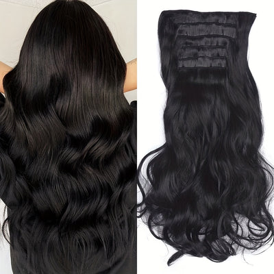 Heat Resistant 22 Inch Body Wave Clip-In Hair Extensions - 6 Pack of Double Weft Synthetic Hair for Women Hair Clips Hair Accessories Halloween Christmas
