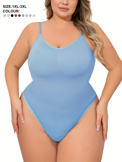 Plus Size Women's Adjustable Strap Bodysuit, One-piece Thong Bodysuit, Seamless Solid Color Bodysuit, Women's Underwear And Shapewear
